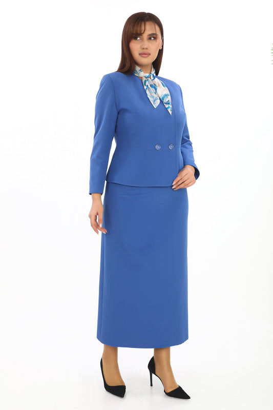 Fular Detaylı Ceket ve Uzun Kalem Etek