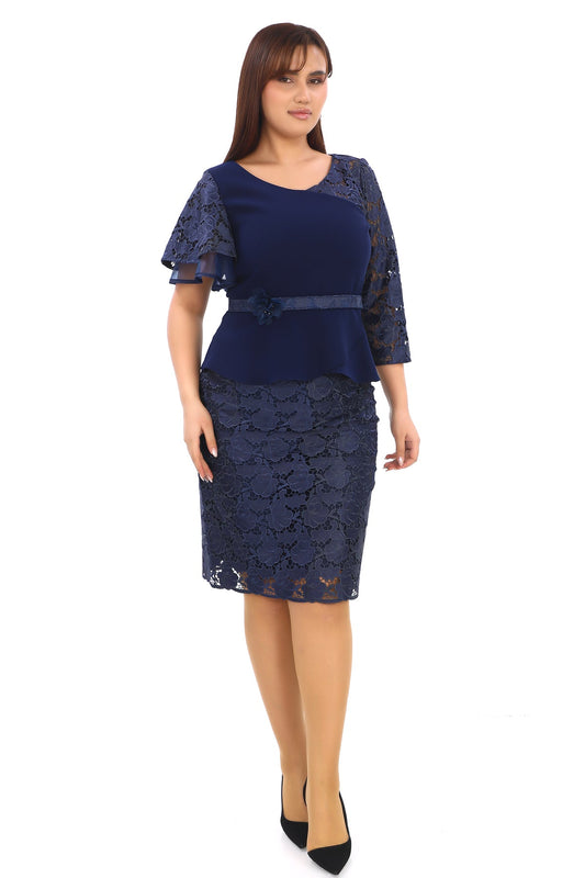 Lacivert Dantelli Bluz Etek Takımı – Büyük Beden Toptan Abiye