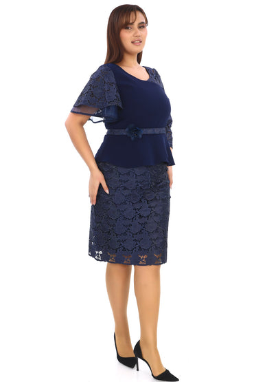 Lacivert Dantelli Bluz Etek Takımı – Büyük Beden Toptan Abiye