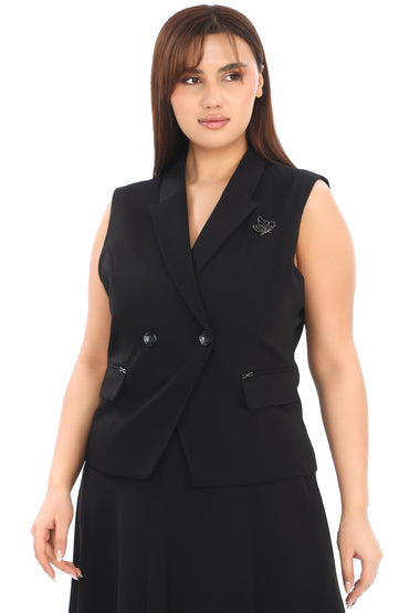 Kolsuz Broş Detaylı Blazer Ceket ve Kloş Etek İkili Kadın Takım