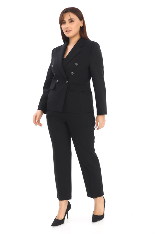 Uzun Kollu Kruvaze Yaka Ceket ve Pantolon Kadın Takım