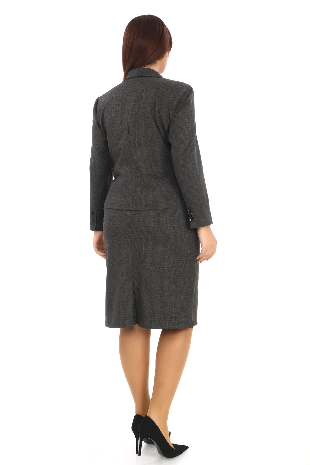 Erkek Yaka Tek Düğmeli Ceket ve Etek – Uzun Kollu