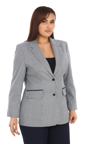 Ekose Çift Düğmeli Ceket ve Düz Pantolon – Uzun Kollu