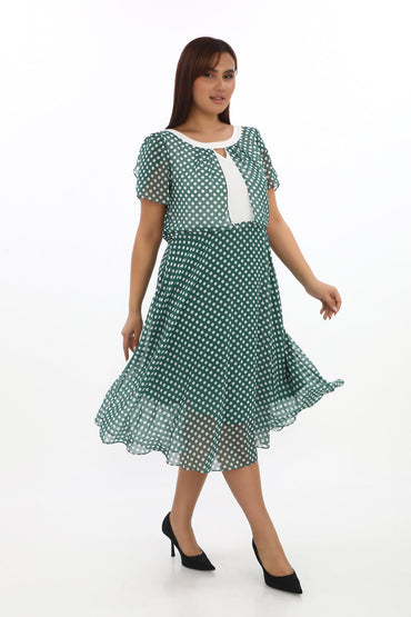 Puantiye Desenli Şifon Midi Elbise