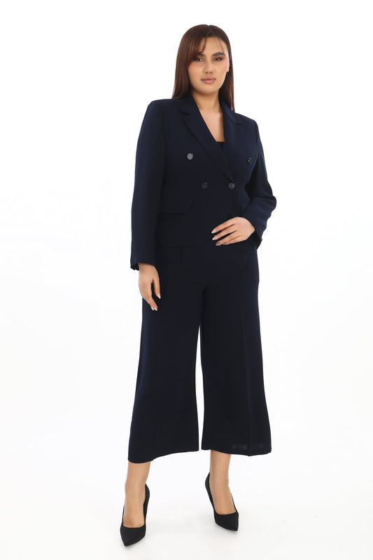Uzun Kollu Ceket ve Palazzo Pantolon – Kruvaze Yaka