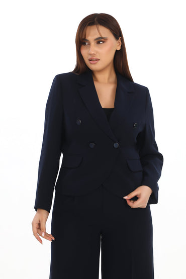 Uzun Kollu Ceket ve Palazzo Pantolon – Kruvaze Yaka