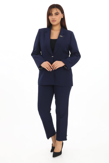 Broş Detaylı Tek Düğmeli Ceket ve Pantolon