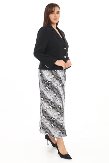 Klasik Siyah Ceket & Desenli Uzun Etek Takım