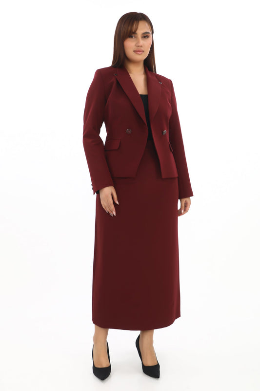 Uzun Kollu Kruvaze Yaka Ceket ve Uzun Etek İkili Kadın Takım