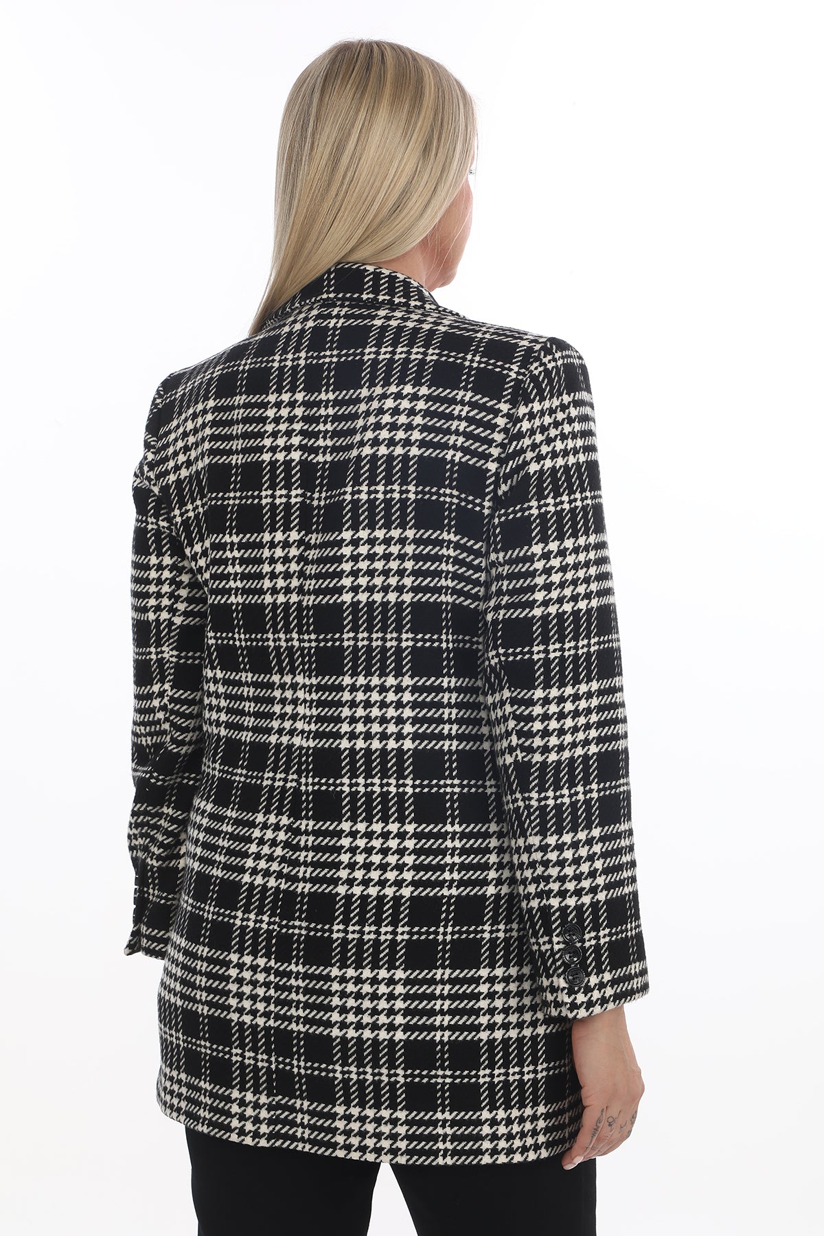 Ekose Desenli Çift Düğmeli Ceket