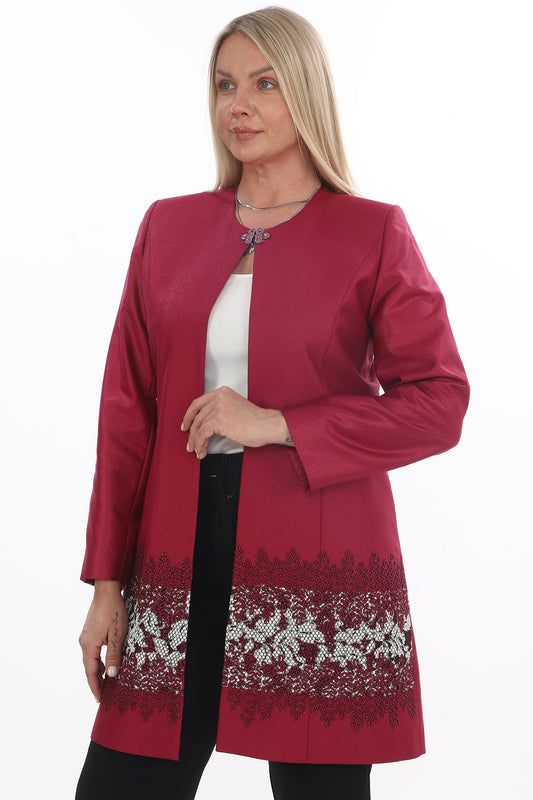 Bordo Dantel Detaylı Şık Ceket