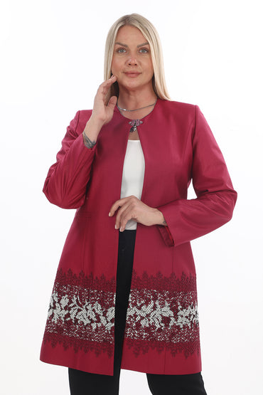 Bordo Dantel Detaylı Şık Ceket