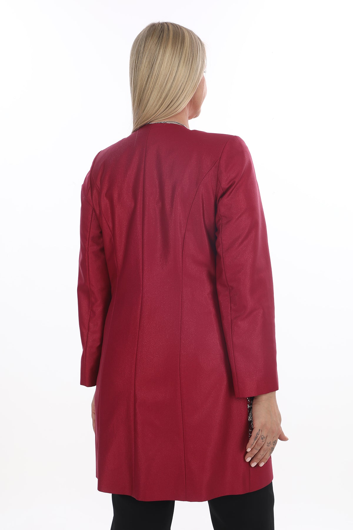 Bordo Dantel Detaylı Şık Ceket
