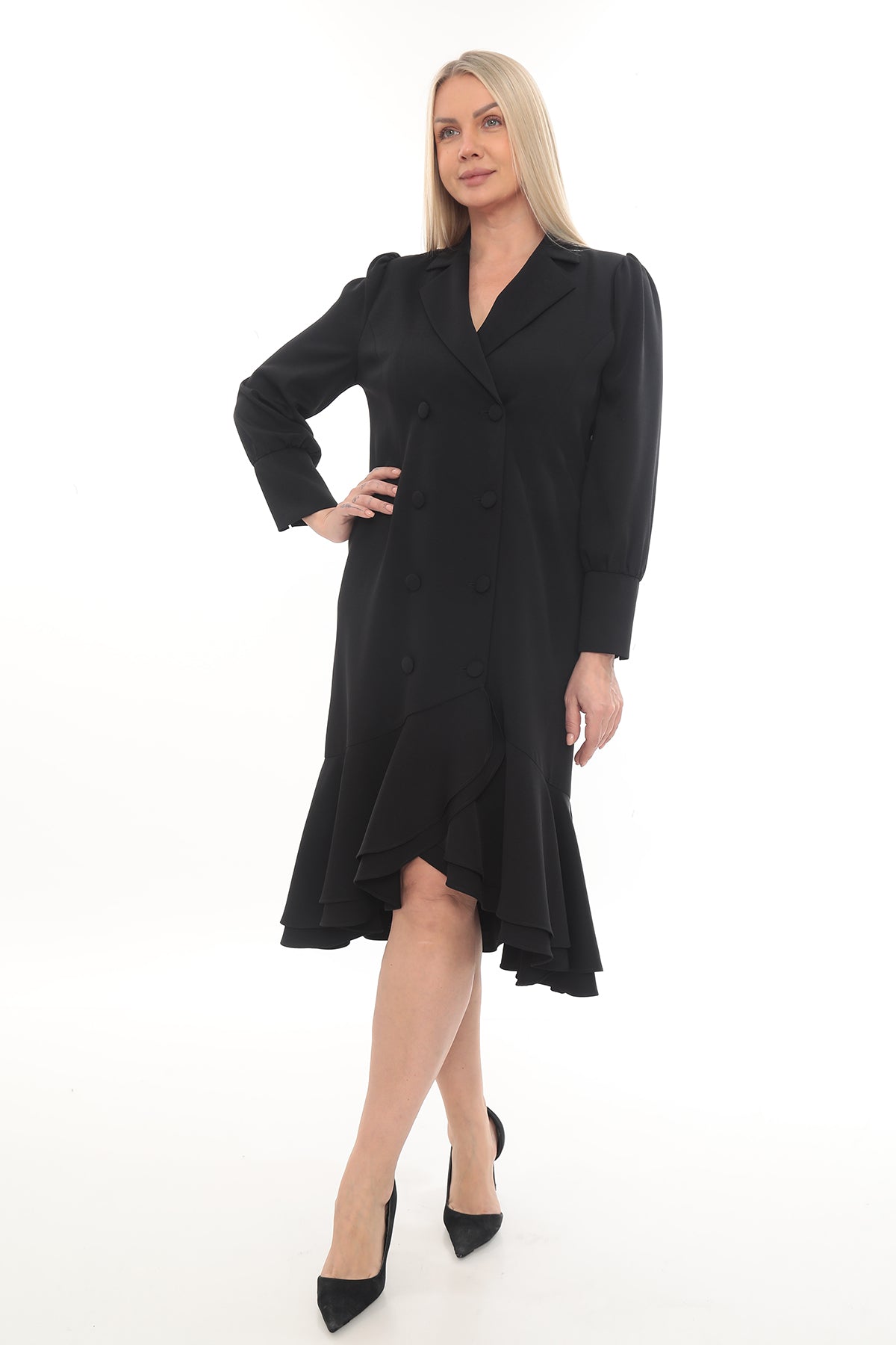 Bordo Kruvaze Volanlı Şık Midi Elbise – Toptan Kadın Giyim