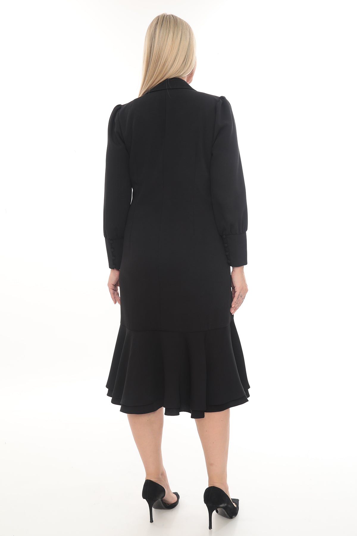 Bordo Kruvaze Volanlı Şık Midi Elbise – Toptan Kadın Giyim