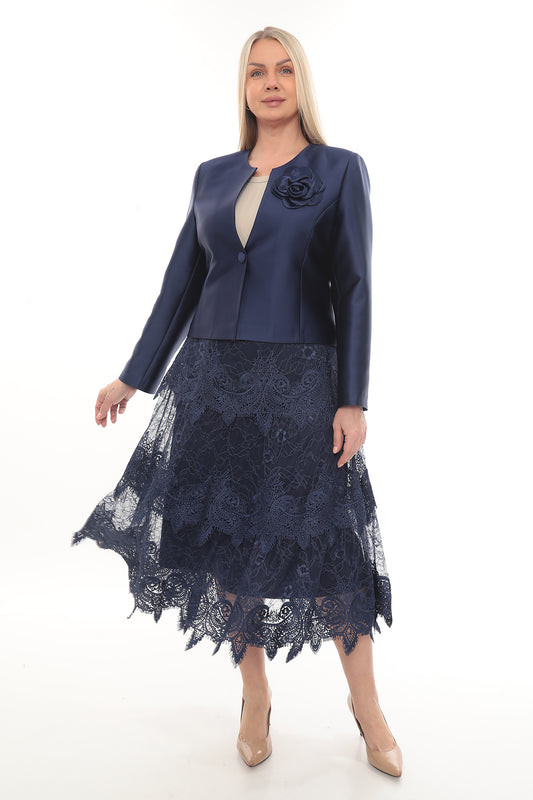 Lacivert Ceket & Dantel Etek Abiye Takım – 40-46 Beden
