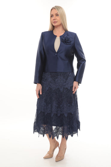 Lacivert Ceket & Dantel Etek Abiye Takım – 40-46 Beden