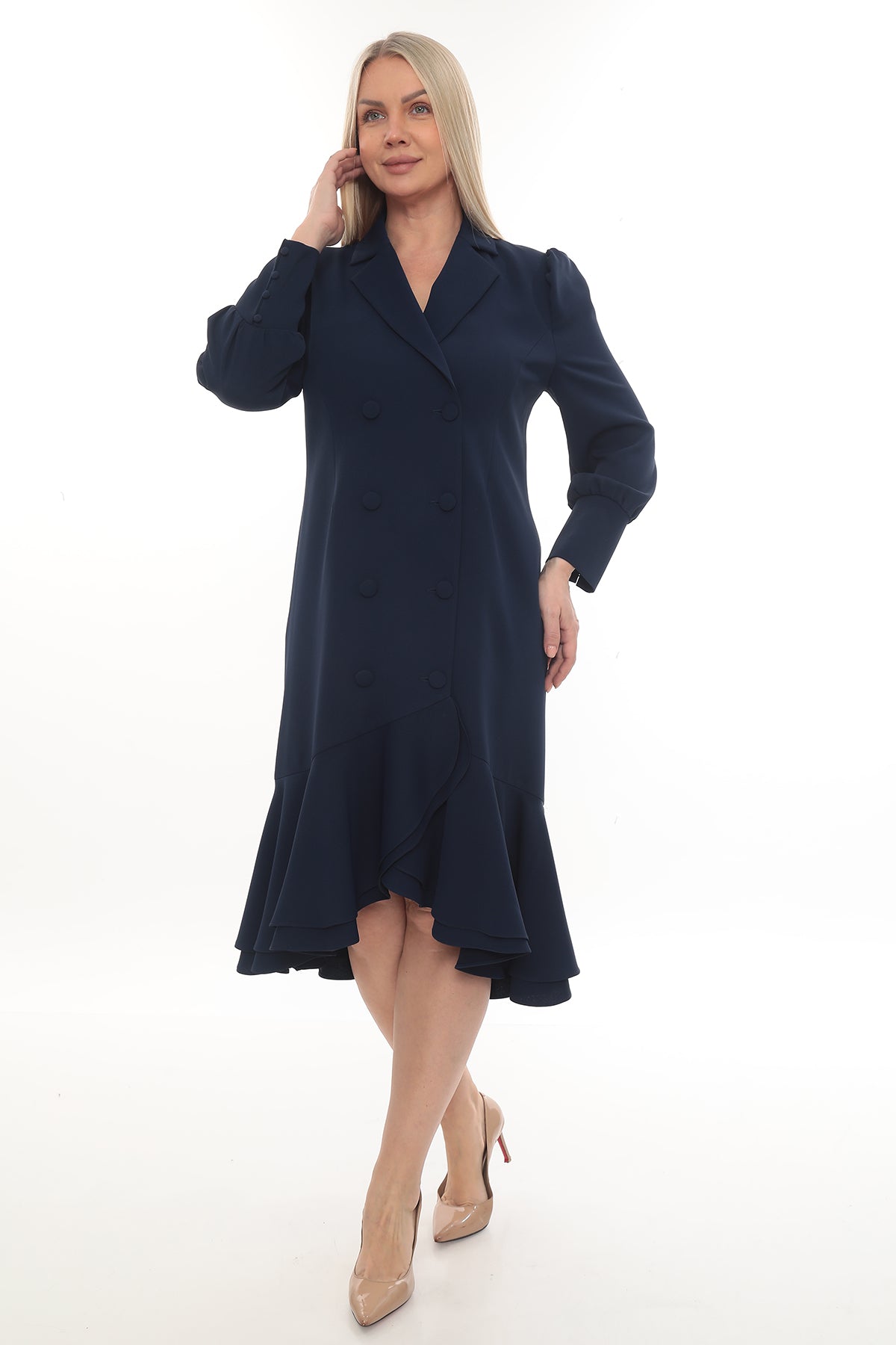 Bordo Kruvaze Volanlı Şık Midi Elbise – Toptan Kadın Giyim