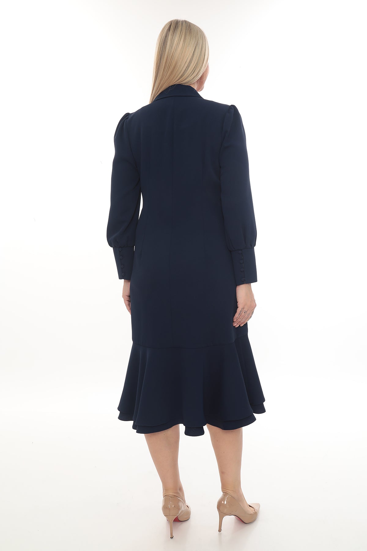 Bordo Kruvaze Volanlı Şık Midi Elbise – Toptan Kadın Giyim