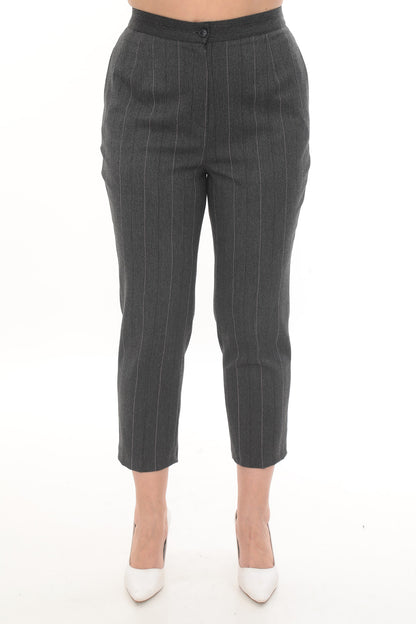 38-46 Beden Gri Renk Tek Pantolon – Kadın Klasik Kumaş Pantolon