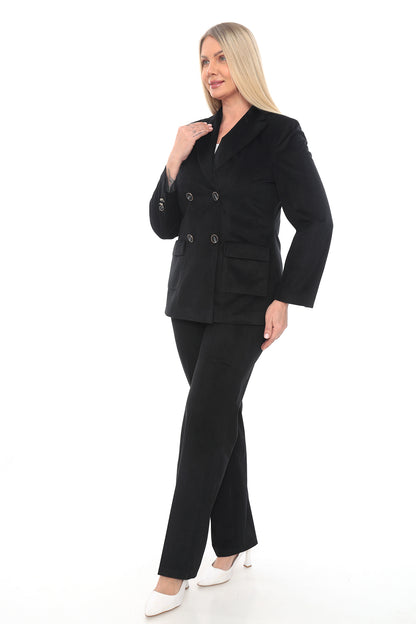Kadın Klasik Ceket Pantolon Kadife Takım – 42-48 Beden (Bej & Siyah)