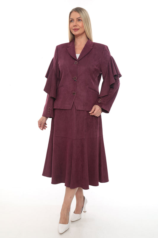 Mürdüm ve Siyah Ceket Etek Kadın Takım (42-48 Beden)