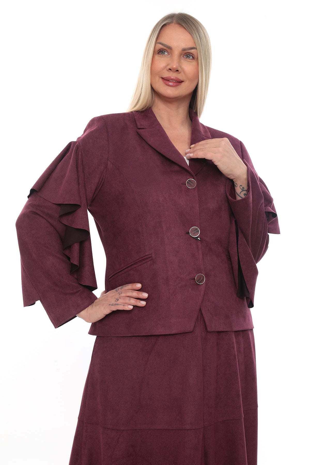 Mürdüm ve Siyah Ceket Etek Kadın Takım (42-48 Beden)