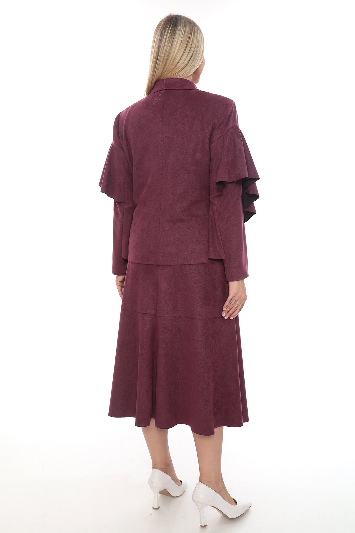 Mürdüm ve Siyah Ceket Etek Kadın Takım (42-48 Beden)