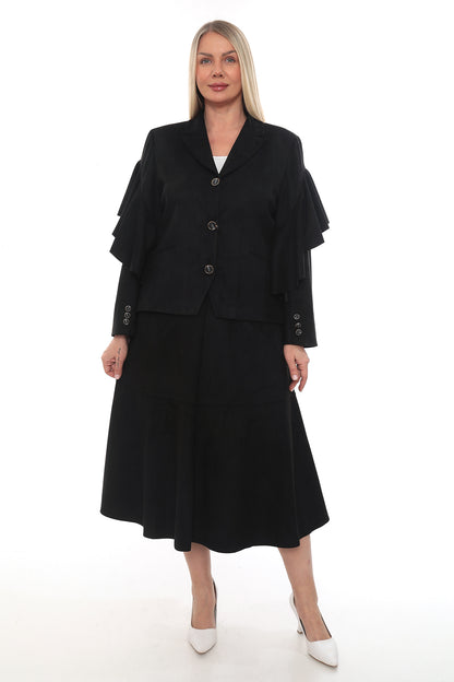 Mürdüm ve Siyah Ceket Etek Kadın Takım (42-48 Beden)