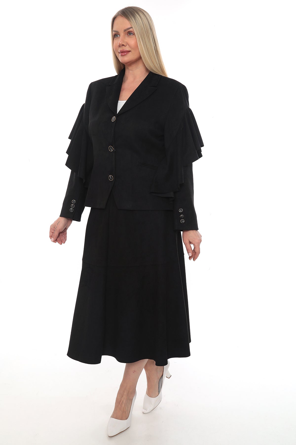 Mürdüm ve Siyah Ceket Etek Kadın Takım (42-48 Beden)