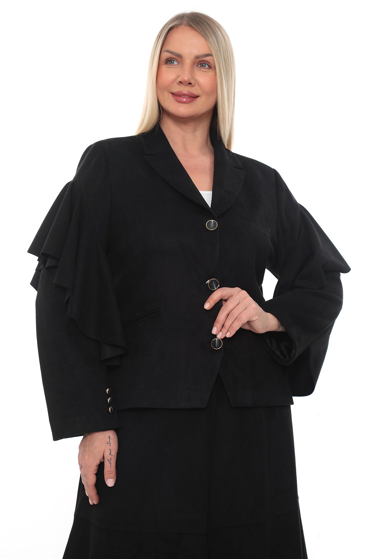 Mürdüm ve Siyah Ceket Etek Kadın Takım (42-48 Beden)