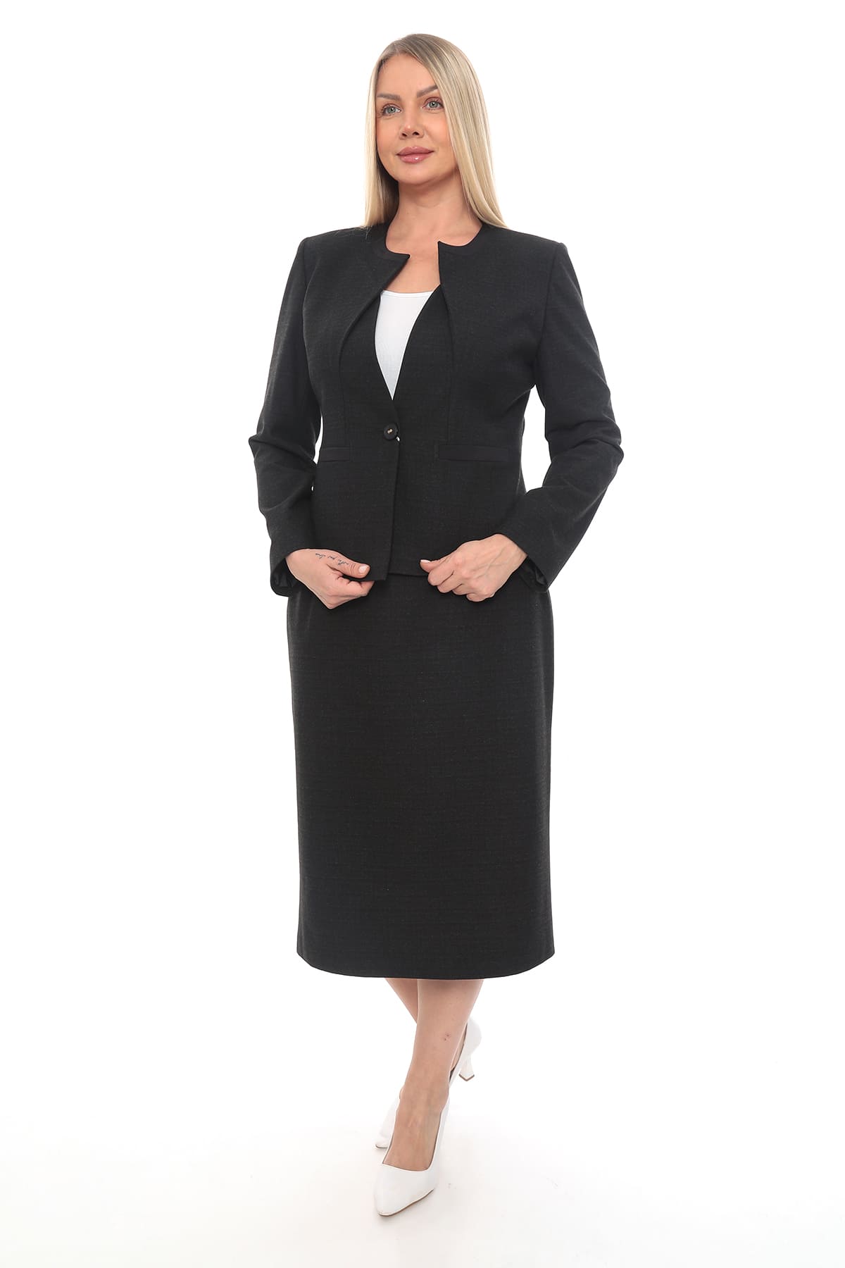 Klasik Tek Düğmeli Etek Ceket Takım 42-48