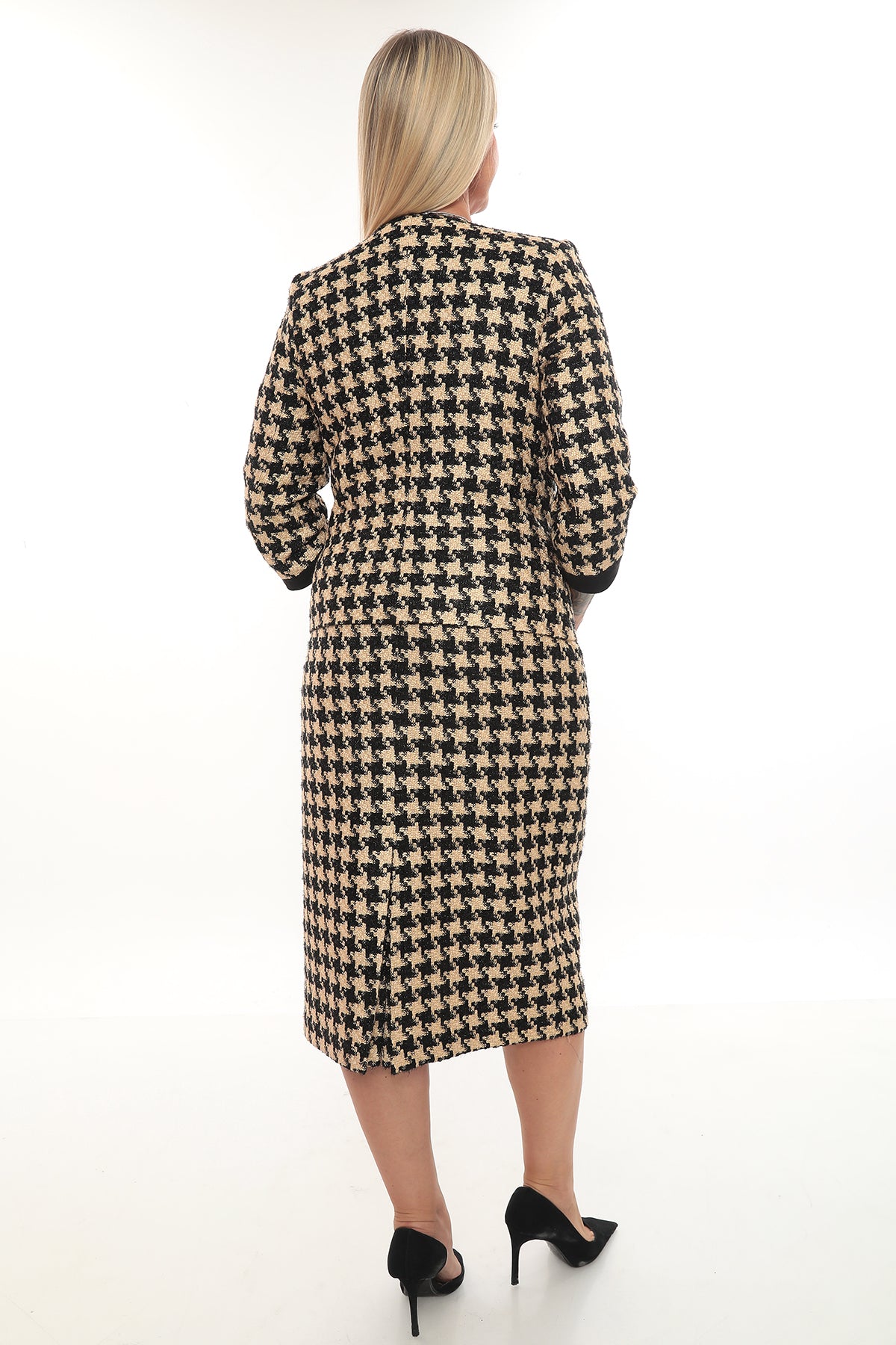 Houndstooth Desenli Ceket ve Etek Takımı