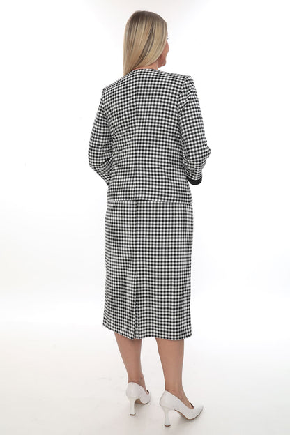 Houndstooth Desenli Ceket ve Etek Takımı