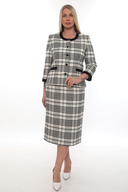 Houndstooth Desenli Ceket ve Etek Takımı