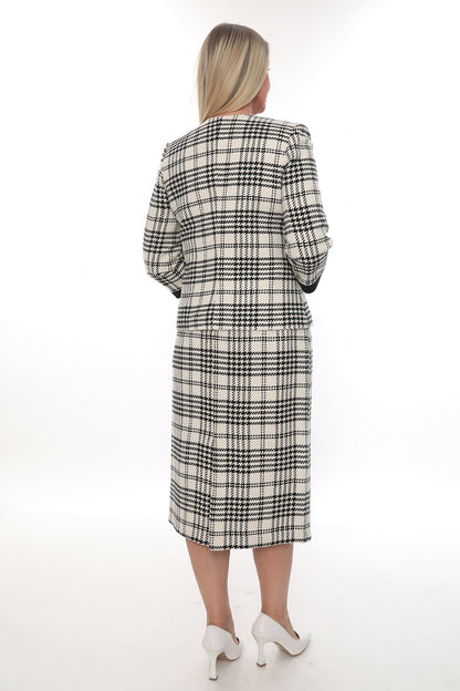 Houndstooth Desenli Ceket ve Etek Takımı