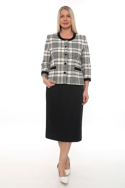 Houndstooth Desenli Ceket ve Etek Takımı