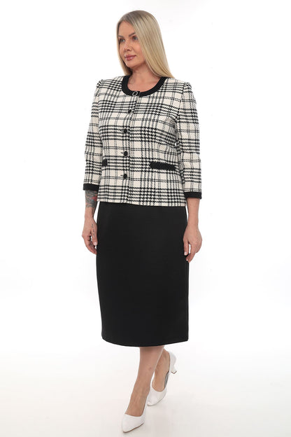 Houndstooth Desenli Ceket ve Etek Takımı