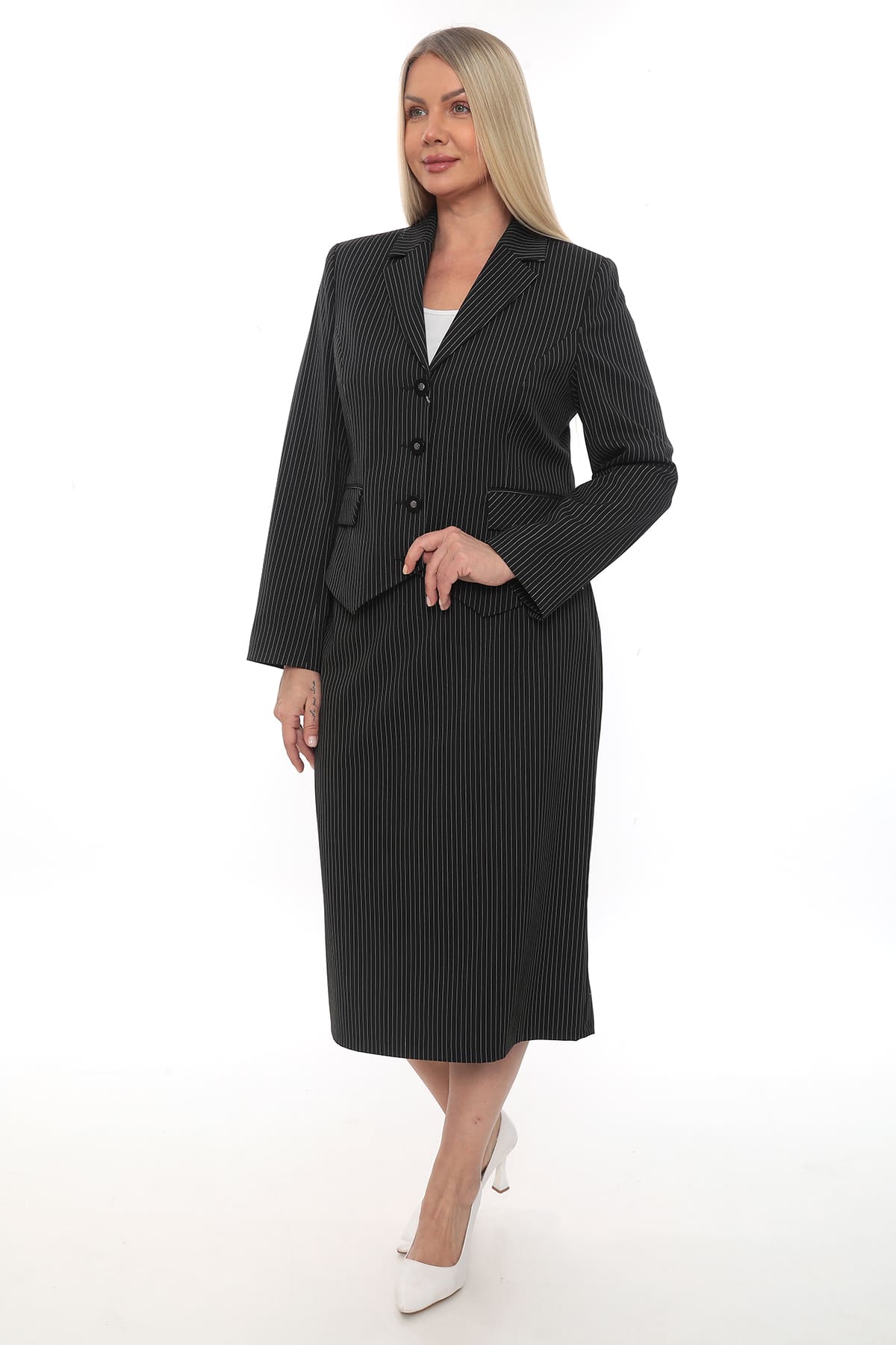 Lacivert ve Siyah Renk Ceket Etek Takım (42-48 Beden)