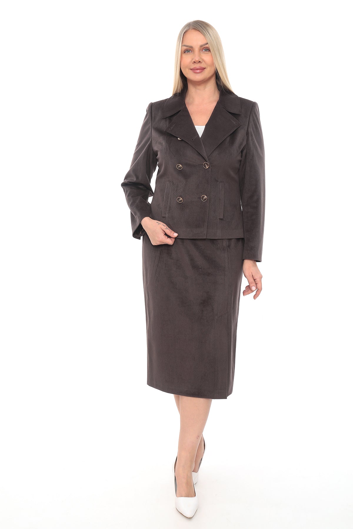 Kadın Kadife Ceket Etek Takımı (38-48 Beden)