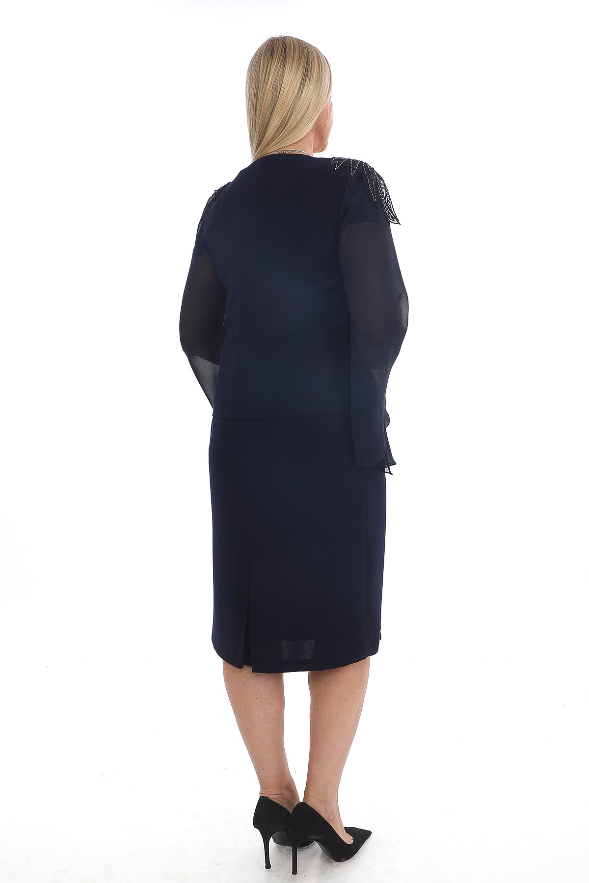 Satin Collar Chiffon Tunic and Sparkly Dress Two Piece Women's Set