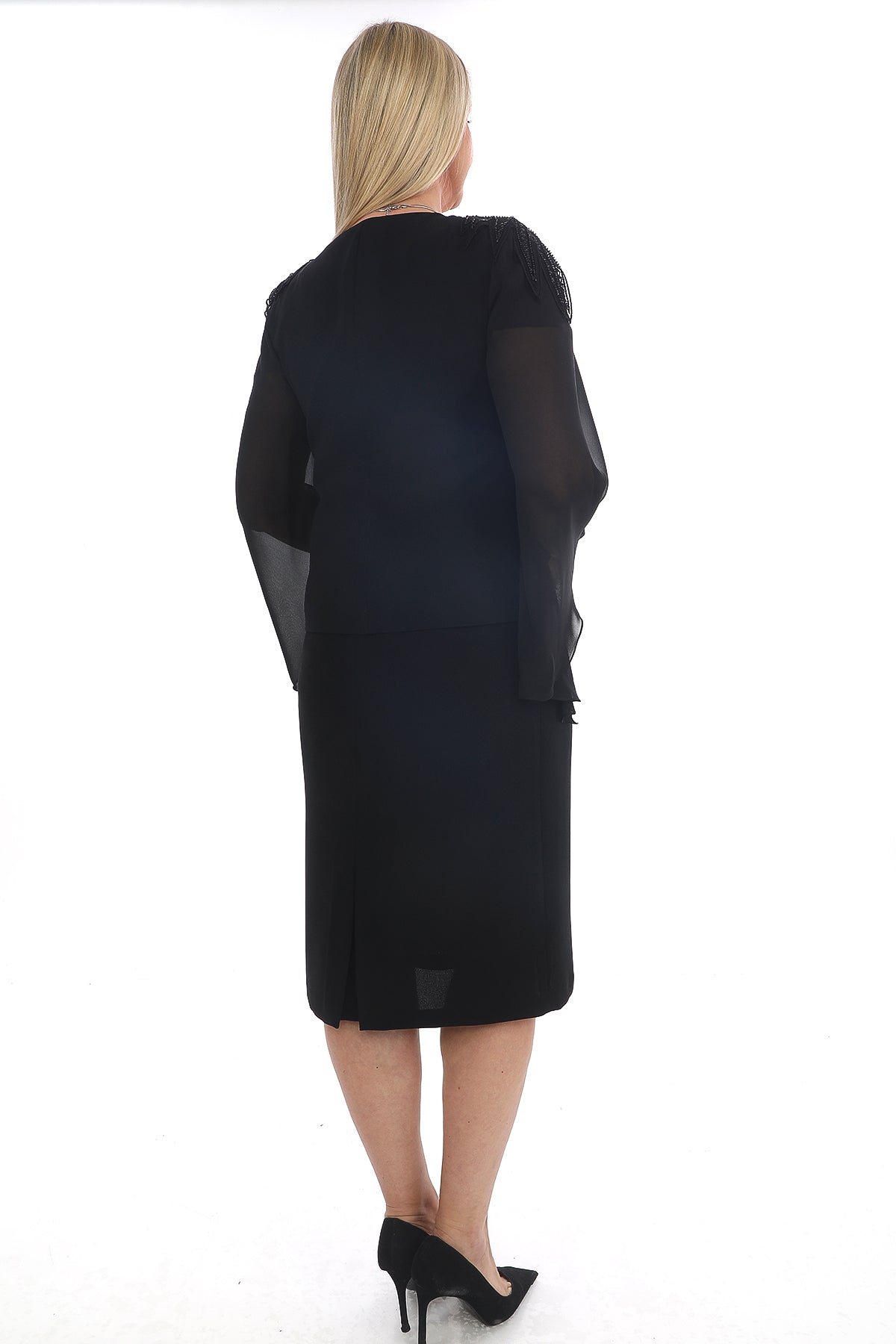 Satin Collar Chiffon Tunic and Sparkly Dress Two Piece Women's Set