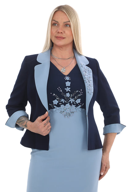 Çiçek Desenli İkili Takım (Elbise & Ceket)