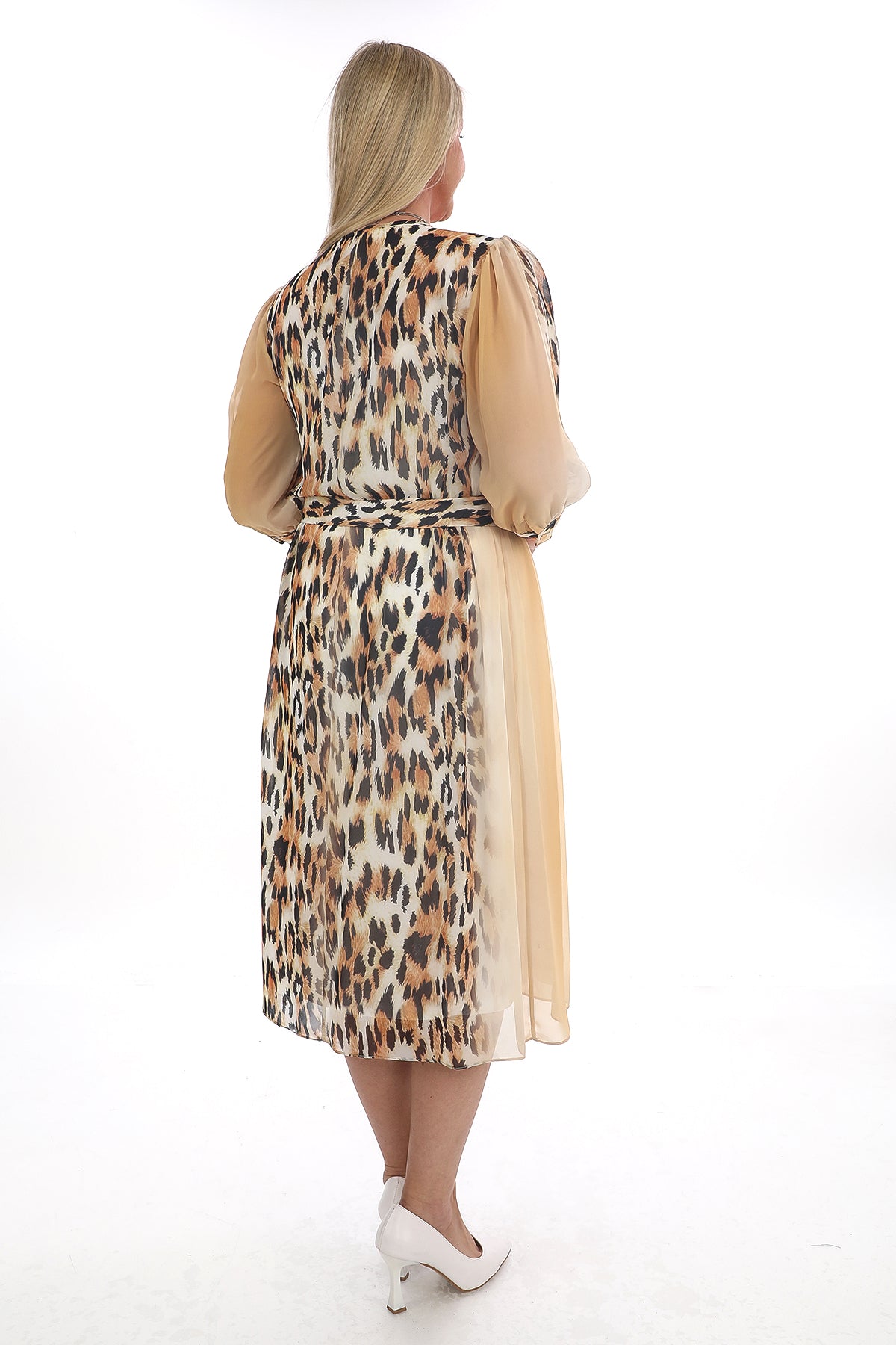 Leopar Desenli Şifon Elbise