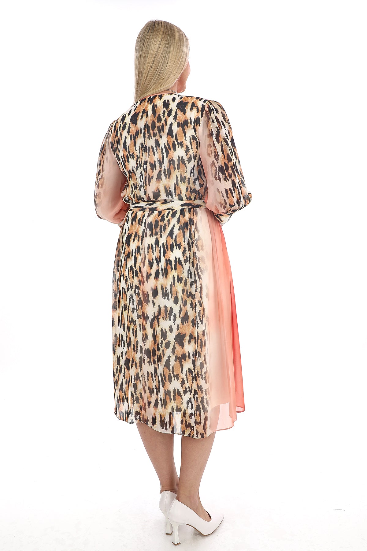 Leopar Desenli Şifon Elbise
