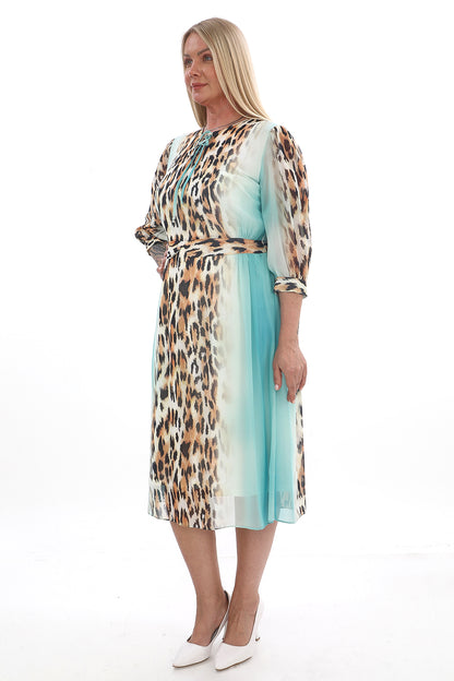 Leopar Desenli Şifon Elbise