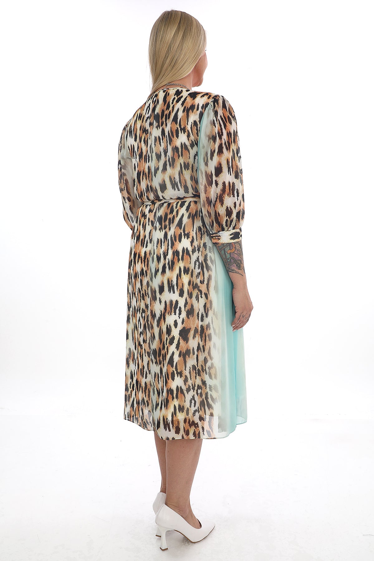 Leopar Desenli Şifon Elbise
