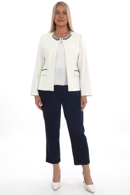 Stylish Jacket and Trouser Set with Stone Details