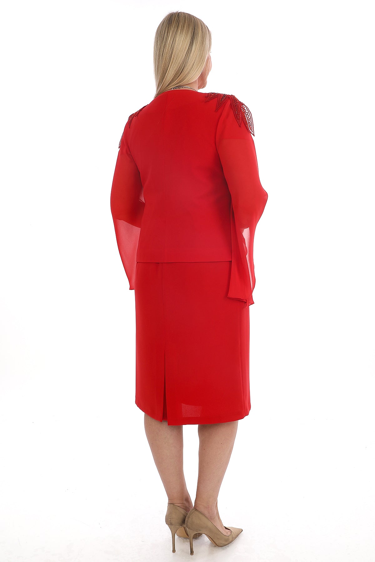 Satin Collar Chiffon Tunic and Sparkly Dress Two Piece Women's Set