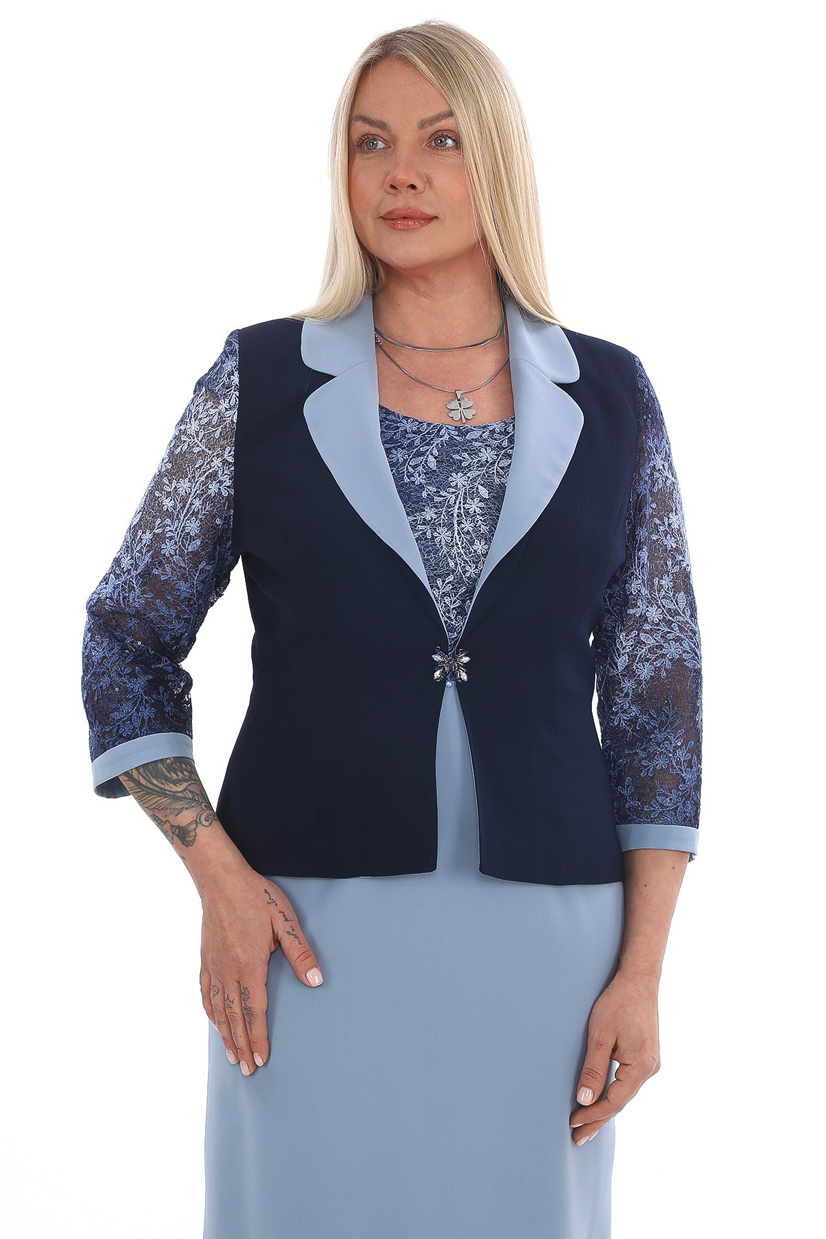 Dantel Detaylı İkili Takım (Elbise & Ceket)